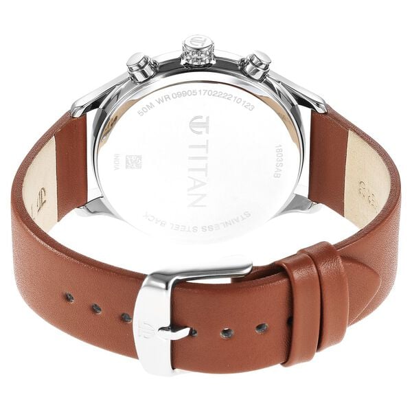 Titan 1803SL02 Black Dial Multifunction Analog Watch for Men – Brown Leather Strap, Quartz Movement