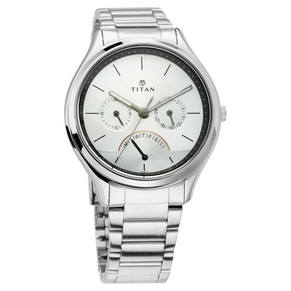 Titan NP1803SM01 Men’s Quartz Multifunction Silver Dial Analog Stainless Steel Watch