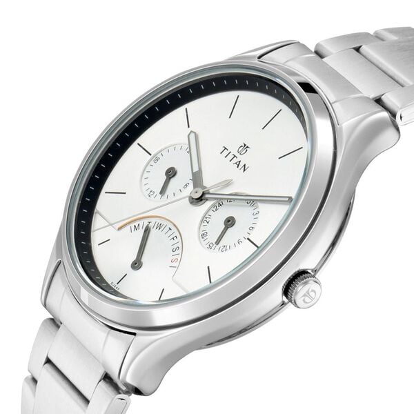 Titan NP1803SM01 Men’s Quartz Multifunction Silver Dial Analog Stainless Steel Watch