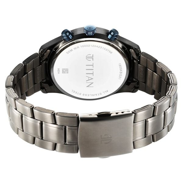 Titan 1805KM07 Anthracite Dial Multifunction Analog Watch for Men – Grey Stainless Steel Bracelet, Quartz Movement, Mineral Glass, Round Metal Case