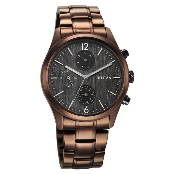 Titan 1805KM08 Men’s Black-Dial Multifunction Stainless Steel Watch