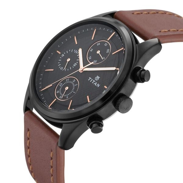 Titan NS1805NL01 Men’s Quartz Analog Watch with Brown Dial & Genuine Brown Leather Strap