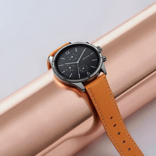 Titan NS1805NL02 Men’s Quartz Analog Watch with Black Dial & Tan Leather Strap