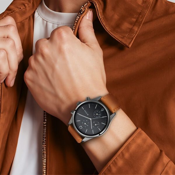 Titan NS1805NL02 Men’s Quartz Analog Watch with Black Dial & Tan Leather Strap