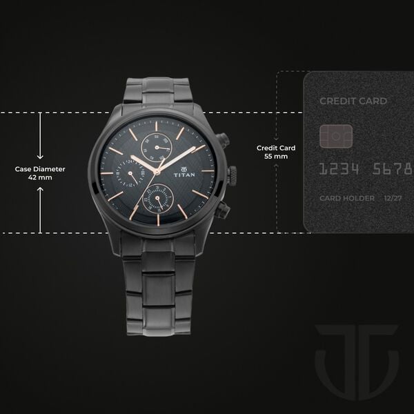 Titan 1805NM01 Men’s Multifunction Analog Watch | Black Dial & Black Metal Strap | Quartz Watch