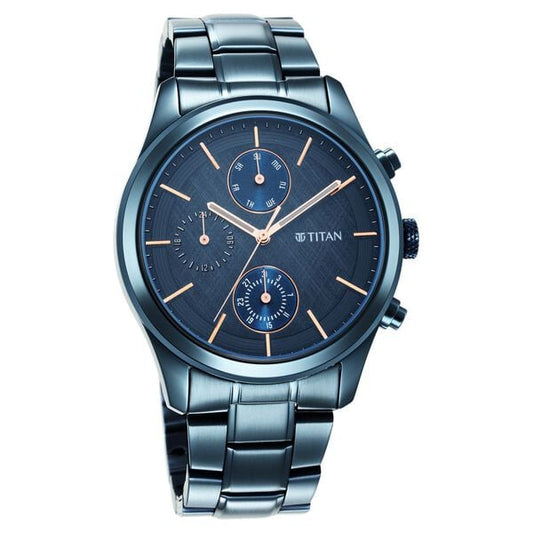 Titan 1805QM01 Blue Dial Analog Quartz Stainless Steel Watch for Men