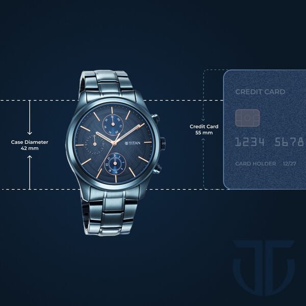 Titan 1805QM01 Blue Dial Analog Quartz Stainless Steel Watch for Men