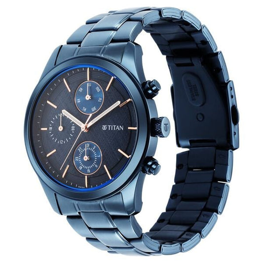 Titan 1805QM01 Neo Splash Blue Dial Quartz Analog Watch with Blue Stainless Steel Strap – Men