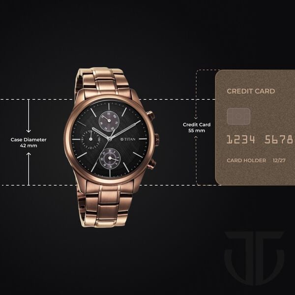 Titan 1805QM04 Men’s Analog Watch | Black Dial & Brown‑Metal Strap | Quartz Multifunction