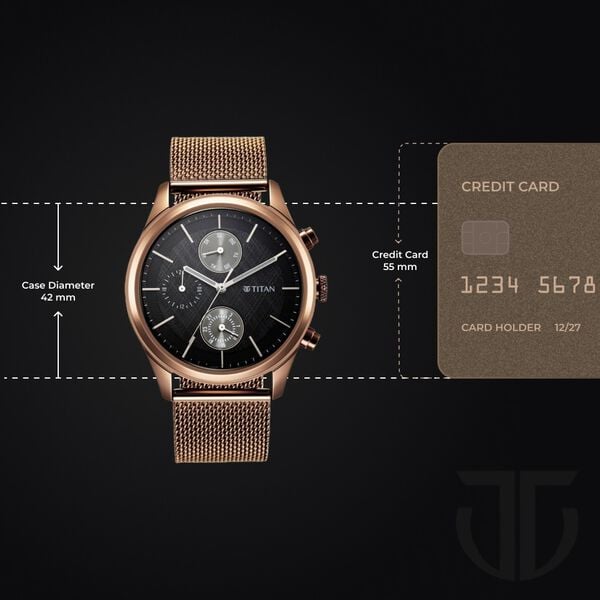 Titan 1805QM05 Men’s Analog Watch | Black Dial & Brown Stainless‑Steel Strap | Quartz Date Watch