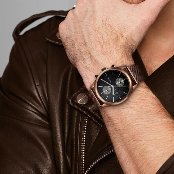 Titan 1805QM05 Men’s Analog Watch | Black Dial & Brown Stainless‑Steel Strap | Quartz Date Watch