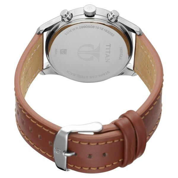 Titan 1805SL01 Men’s White Dial Brown Leather Strap Quartz Multifunction Analog Watch – Round Metal Case, Day/Date/24‑Hr Sub‑dials, Mineral Glass, Water‑Resistant