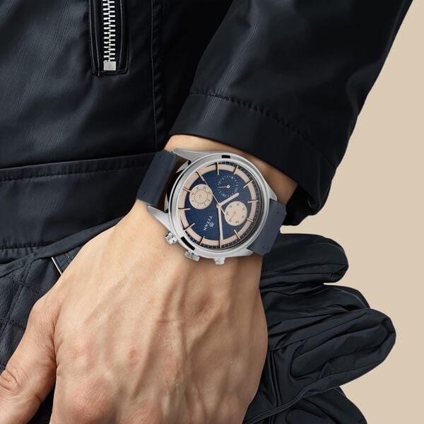 Titan 1805SL02 Men’s Quartz Multifunction Analog Blue Dial Watch with Blue Leather Strap
