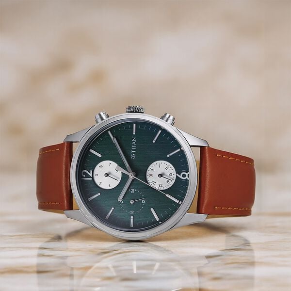 Titan 1805SL11 Men’s Quartz Analog Watch with Grey Dial and Leather Strap
