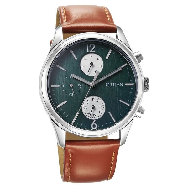 Titan 1805SL11 Men’s Quartz Analog Watch with Grey Dial and Leather Strap