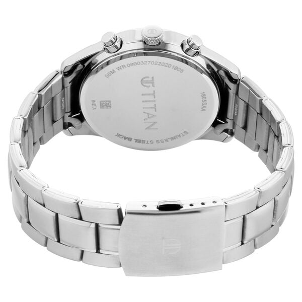 Titan 1805SM03 Blue Dial Multifunction Analog Watch for Men – Silver Stainless Steel Strap, Quartz Movement