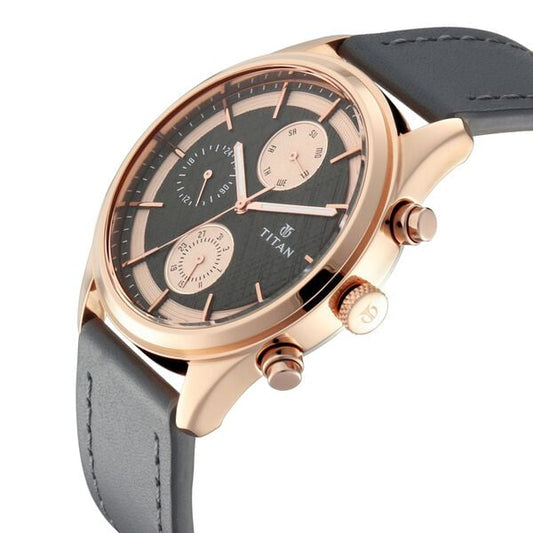 Titan 1805WL01 Workwear Grey Dial Multifunction Analog Quartz Leather Strap Watch – Men