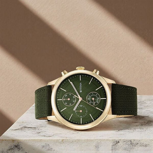 Titan 1805WP01 Men’s Neo Splash Watch | Green Dial & Green Fabric Strap | Quartz Analog Watch