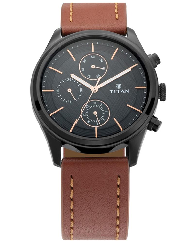 Titan NS1805NL01 Men’s Quartz Analog Watch with Brown Dial & Genuine Brown Leather Strap