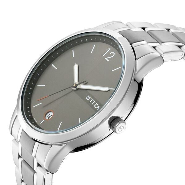 Titan 1806KM01 Men’s Quartz Analog Grey Dial Stainless Steel Strap Watch