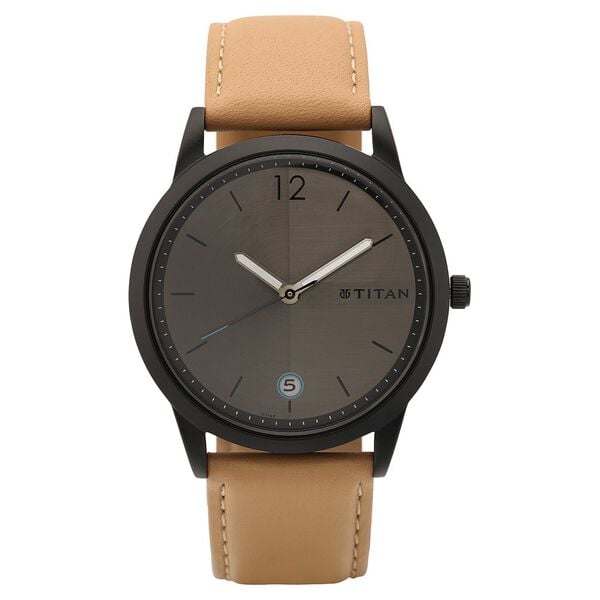 Titan NP1806NL01 Men’s Quartz Analog Anthracite Dial Leather Watch