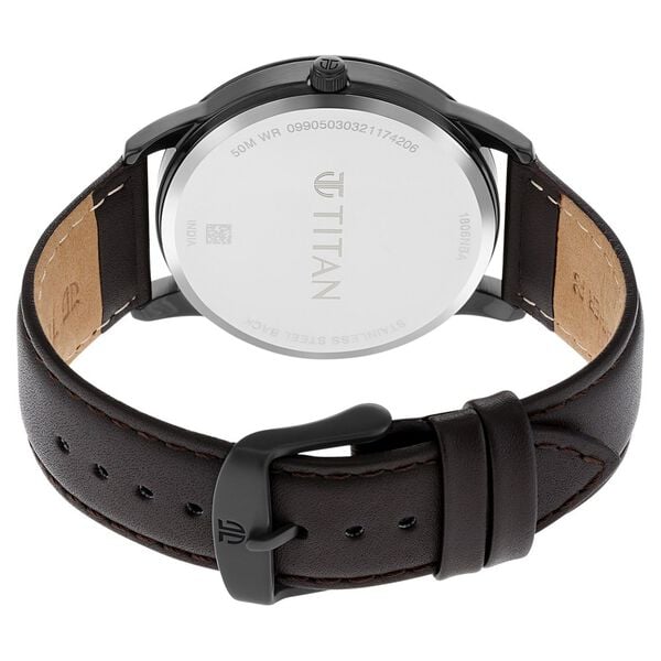 Titan 1806NL02 Men’s Golden Dial Quartz Analog Round Leather‑Strap Watch
