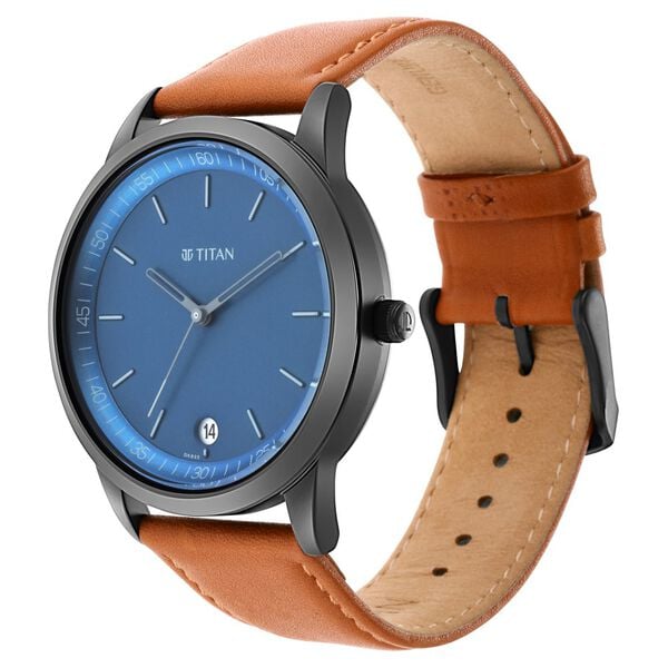 Titan 1806NL03 Blue Dial Analog Watch for Men – Brown Leather Strap, Quartz Movement