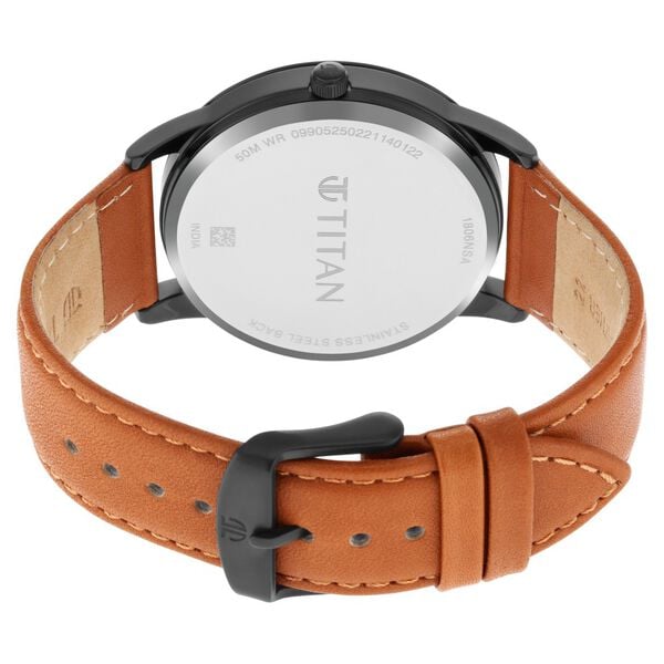 Titan 1806NL03 Blue Dial Analog Watch for Men – Brown Leather Strap, Quartz Movement