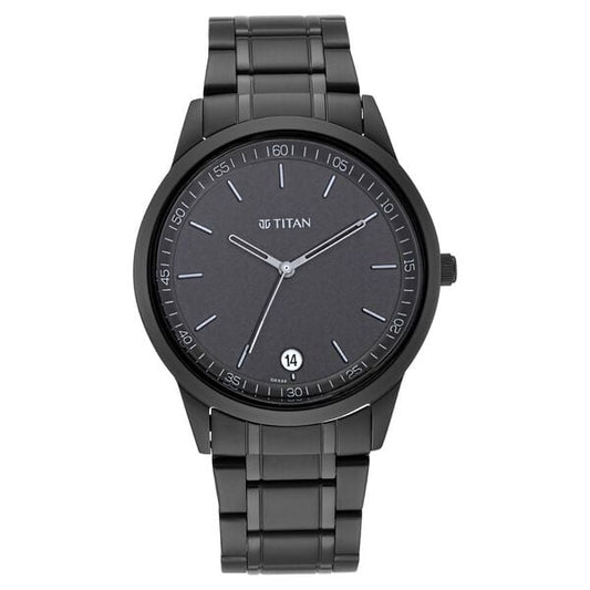 Titan 1806NM01 Black Dial Analog Quartz Stainless Steel Men’s Watch – Black Band, Date Display, Round Case