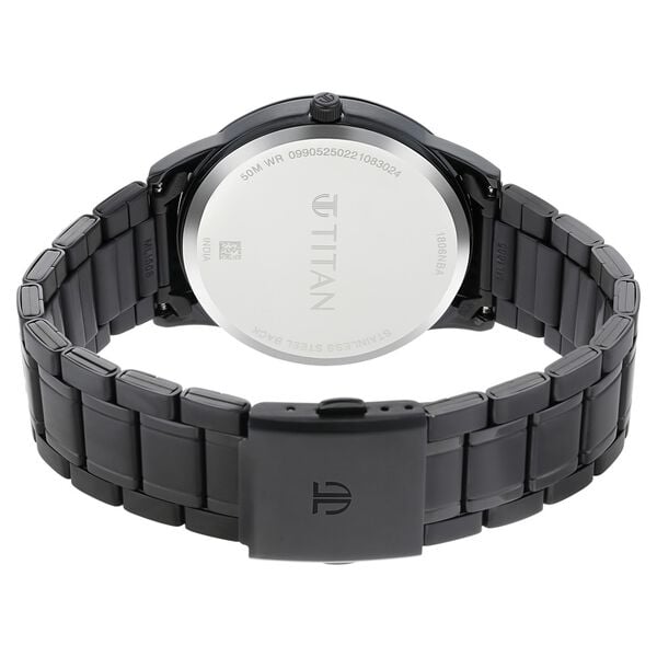 Titan 1806NM01 Black Dial Analog Quartz Stainless Steel Men’s Watch – Black Band, Date Display, Round Case