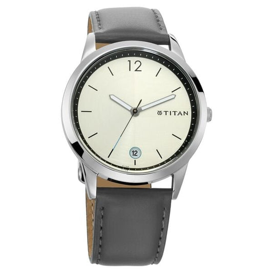 Titan 1806SL03 Silver Dial Analog Watch for Men – Leather Strap, Quartz Movement