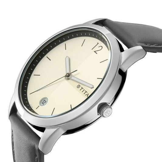 Titan 1806SL03 Silver Dial Analog Watch for Men – Leather Strap, Quartz Movement