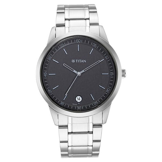 Titan 1806SM02 Men’s Black Dial Quartz Analog Date Silver Metal Strap Watch