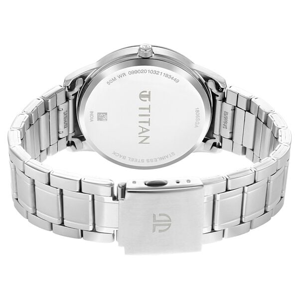 Titan 1806SM02 Men’s Black Dial Quartz Analog Date Silver Metal Strap Watch