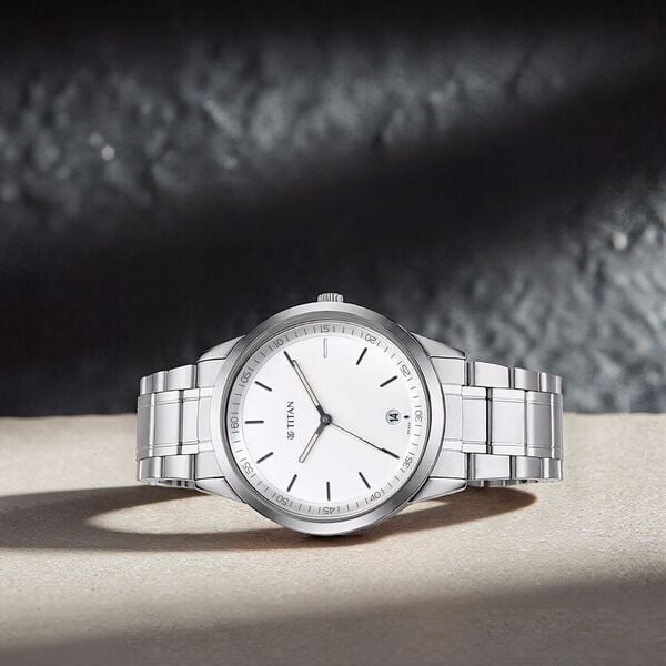 Titan NP1806SM03 Quartz Silver White Dial Silver Stainless Steel Strap Men’s Watch