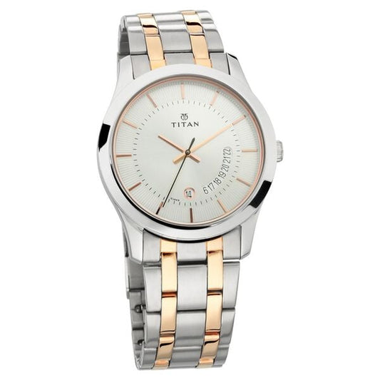 Titan 1823KM01 Men’s Quartz Analog Silver Dial Two‑Tone Stainless Steel Strap Watch