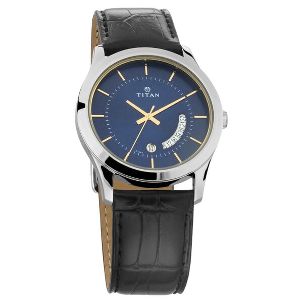 Titan 1823SL01 Men’s Analog Watch | Blue Dial & Black Leather Strap | Quartz Date Watch