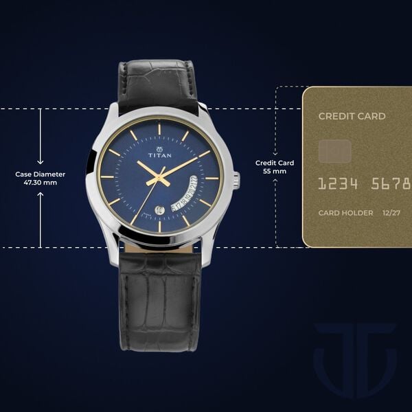 Titan 1823SL01 Men’s Analog Watch | Blue Dial & Black Leather Strap | Quartz Date Watch