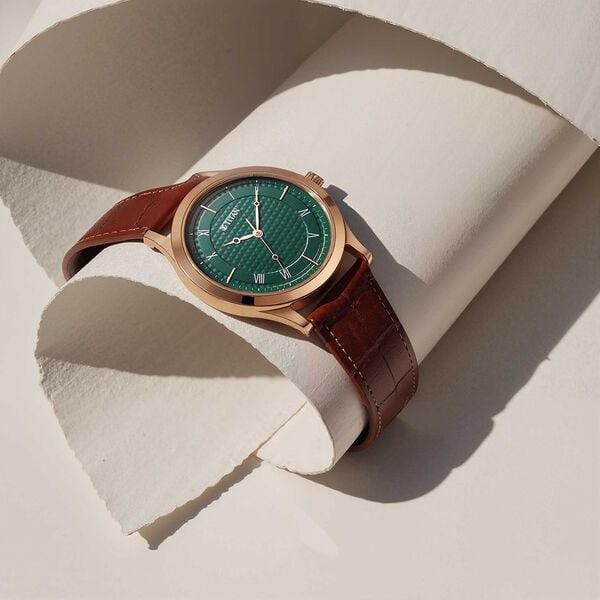 Titan 1823WL02 Green Dial Brown Leather Strap Men’s Analog Watch