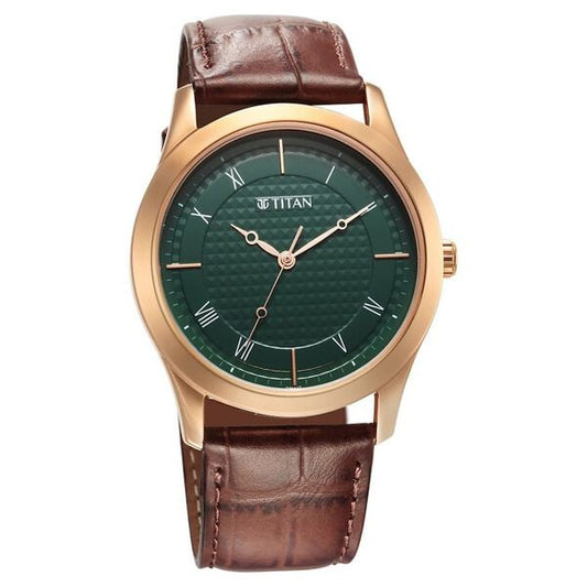 Titan 1823WL02 Green Dial Brown Leather Strap Men’s Analog Watch