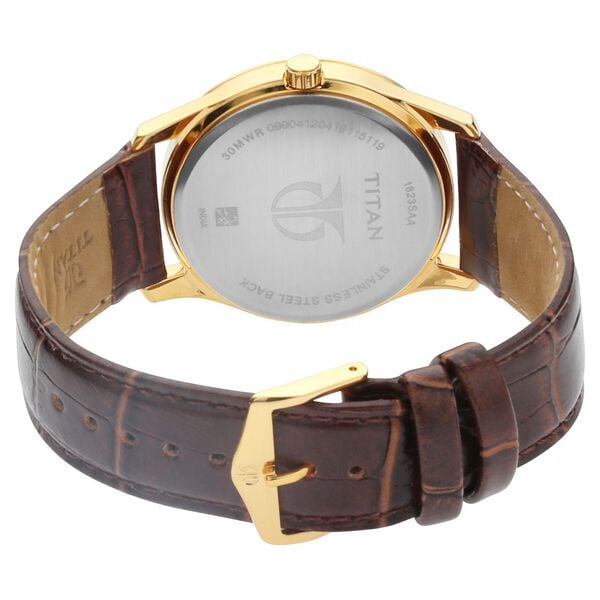 Titan 1823YL01 Men’s Analog Watch | Silver Dial & Brown Leather Strap | Quartz Date Watch