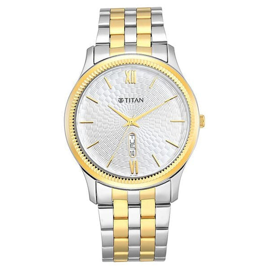 Titan 1824BM02 Men Silver-White Dial Two-Tone Metal Strap Quartz Watch