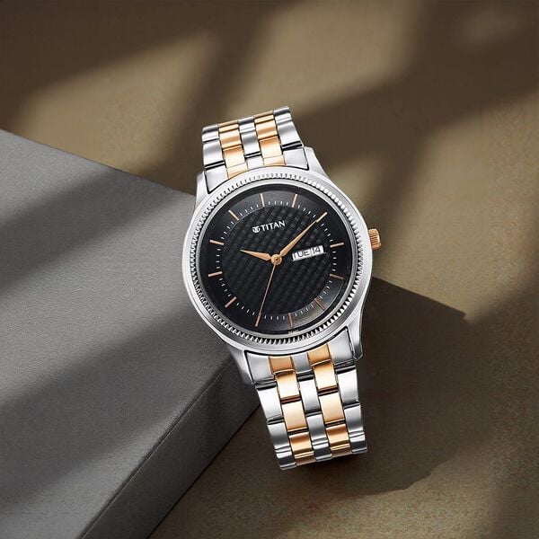 Titan 1824KM02 Men’s Analog Quartz Watch — Blue Dial & Two-Tone Stainless Steel Strap
