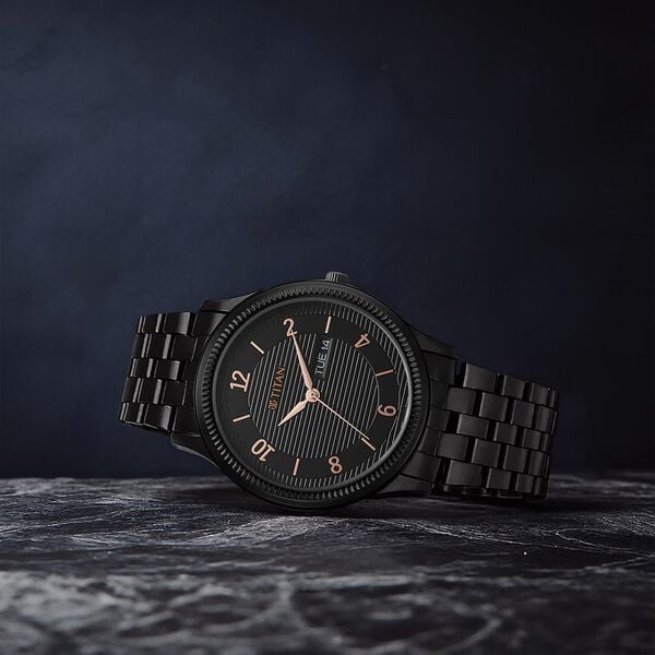 Titan – 1824NM01 Karishma Quartz Analog Men’s Watch with Black Dial & Black Stainless Steel Strap