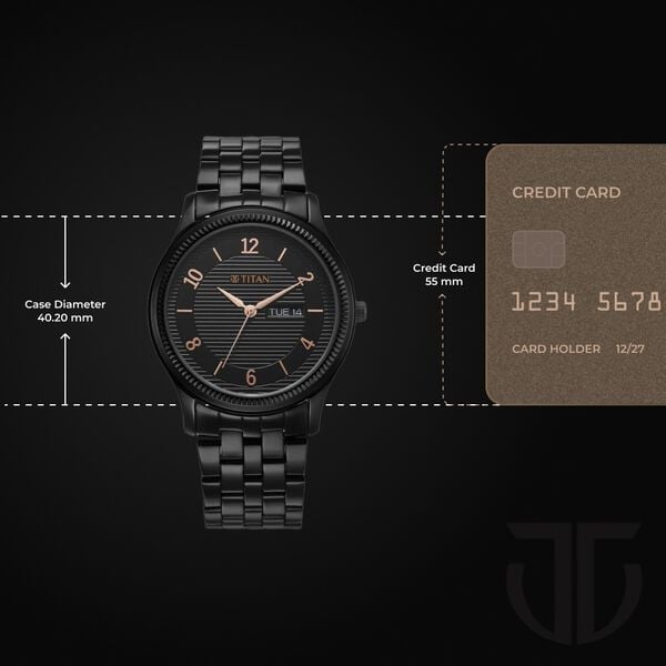 Titan 1824NM01 Men’s Analog Watch | Black Dial & Black Stainless-Steel Strap | Quartz Day-Date Watch