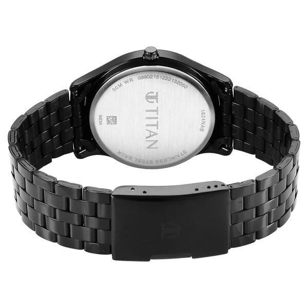 Titan 1824NM01 Men’s Analog Watch | Black Dial & Black Stainless-Steel Strap | Quartz Day-Date Watch