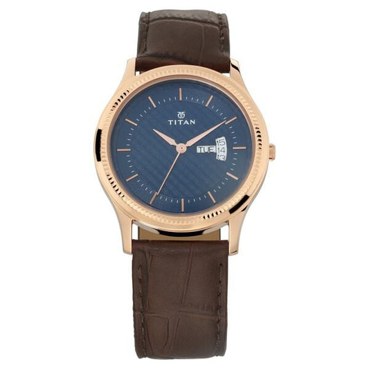 Titan 1824WL01 Blue Dial Analog Watch for Men – Brown Leather Strap, Quartz Movement
