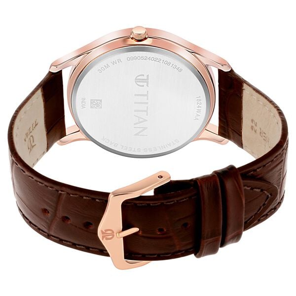 Titan NS1824WL02 Men’s Quartz Analog Watch with White Dial with Day-Date & Brown Leather Strap
