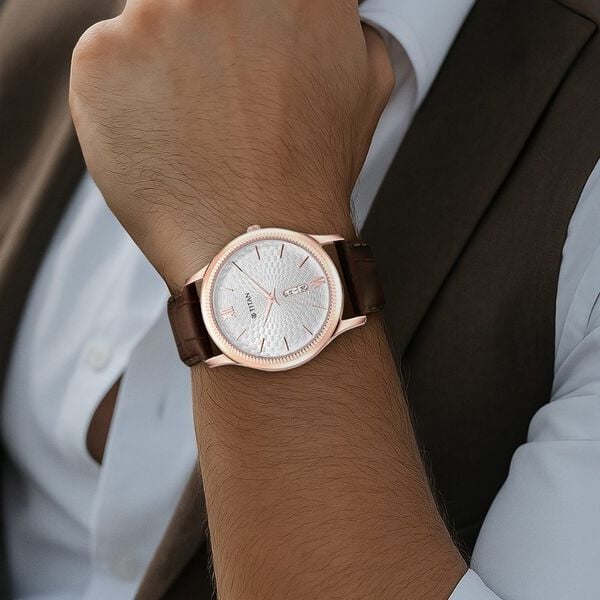 Titan NS1824WL02 Men’s Quartz Analog Watch with White Dial with Day-Date & Brown Leather Strap