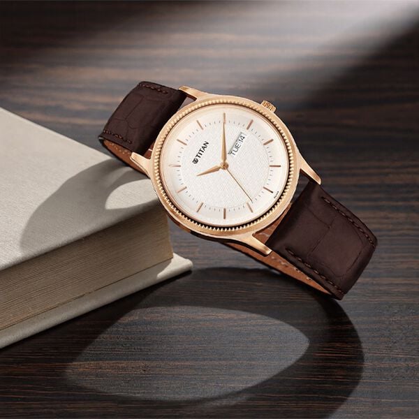 Titan 1824WL03 Men’s Silver-Dial Analog Watch with Brown Leather Strap